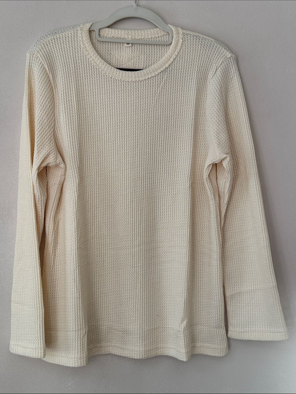 Cream Waffle Knit Long Sleeve Crew Neck Thermal Top Size Medium NWOT